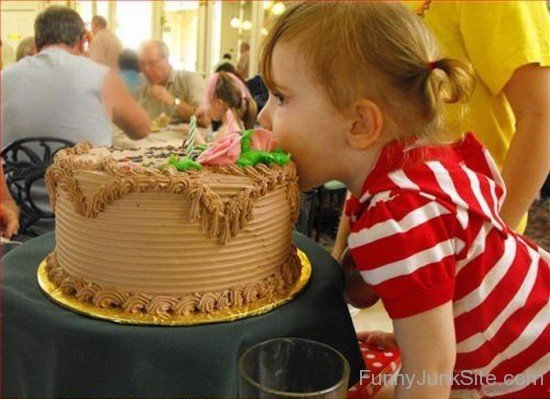 Funny Baby Girl Eating Cake