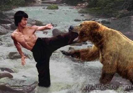 Funny Human Kung Fu With Bear