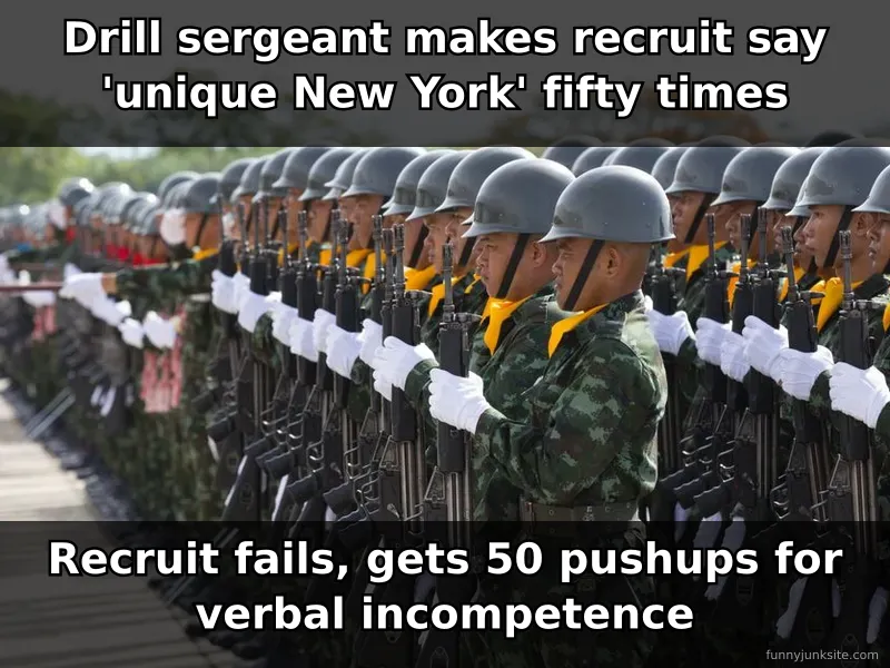 Military meme about drill sergeant punishment and tongue twister comedy