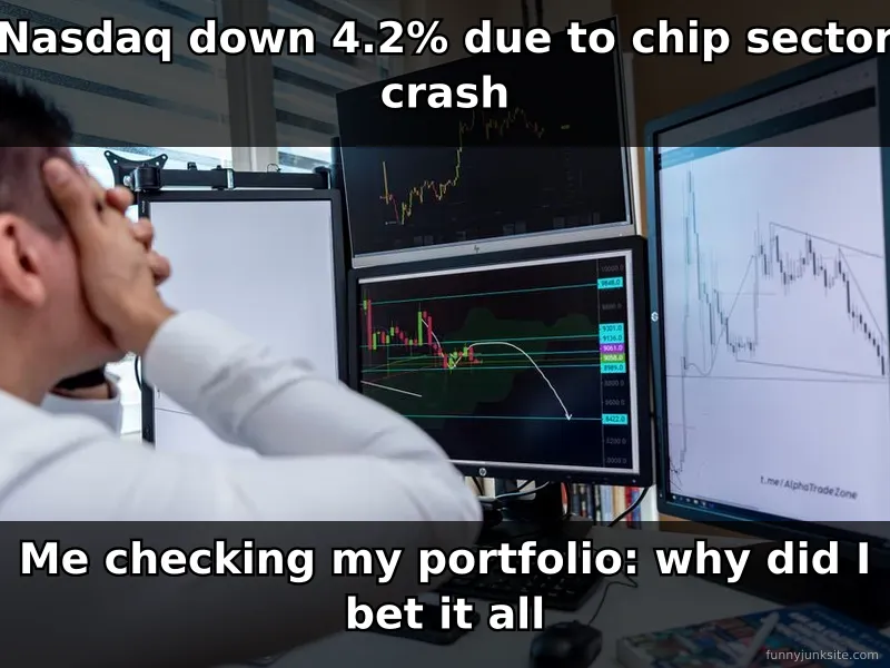 Stock market meme about tech sector crashes and investor regret, funny finance humor for traders