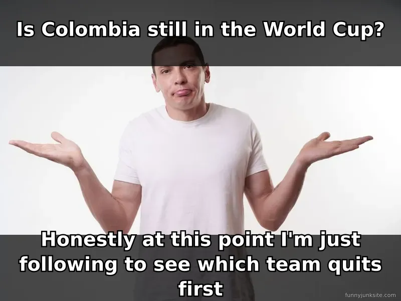 Funny World Cup meme questioning Colombia's status with sports fans' confusion.
