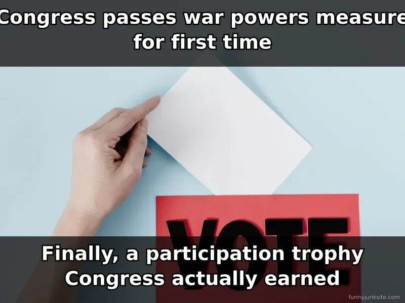 Congress chambers voting meme, funny news meme about war powers measure bipartisan victory