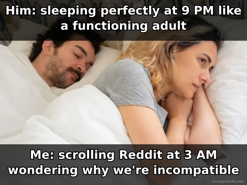 Relationship meme about couples having completely different sleep schedules