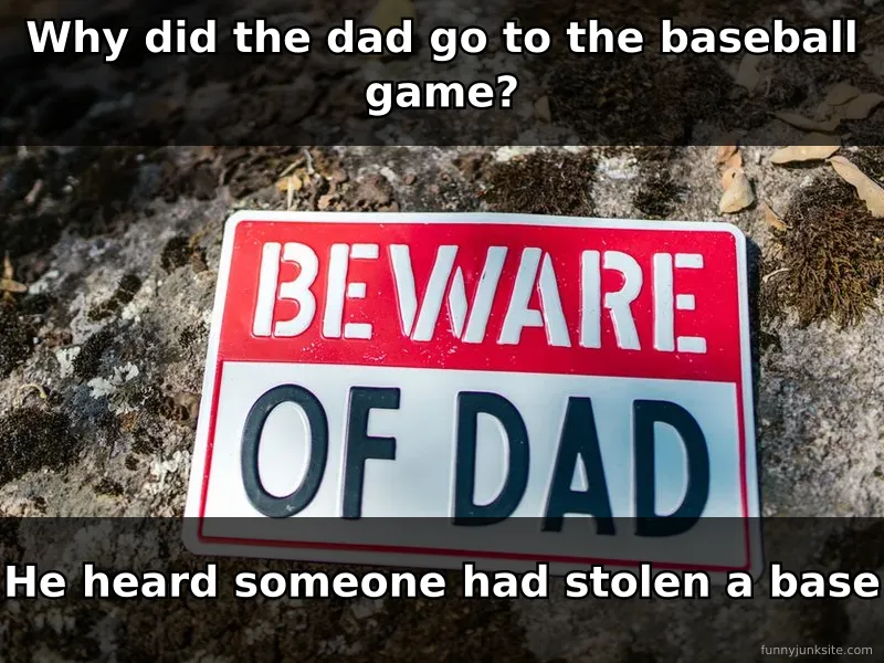 Dad joke meme about baseball theft pun, funny corny humor