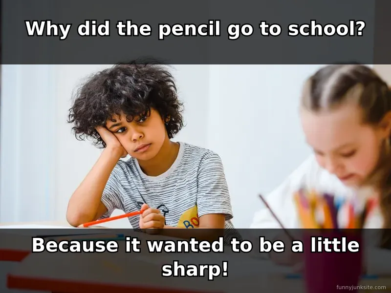 Classic dad joke meme about a pencil going to school, funny pun