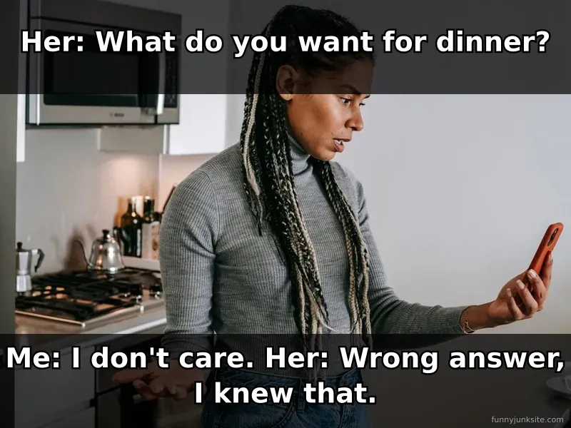 Relationship meme about dinner argument where guy can't win no matter what
