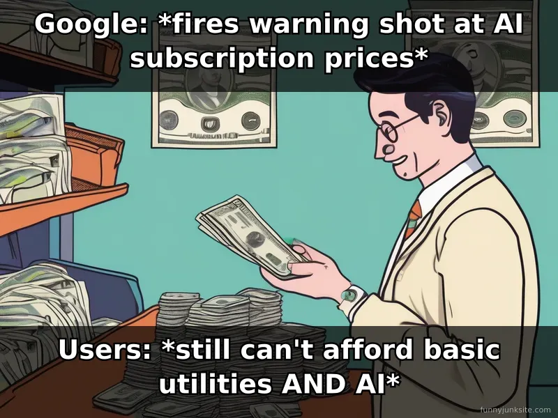 AI subscription price war meme, Google pricing humor, funny tech affordable software joke about costs