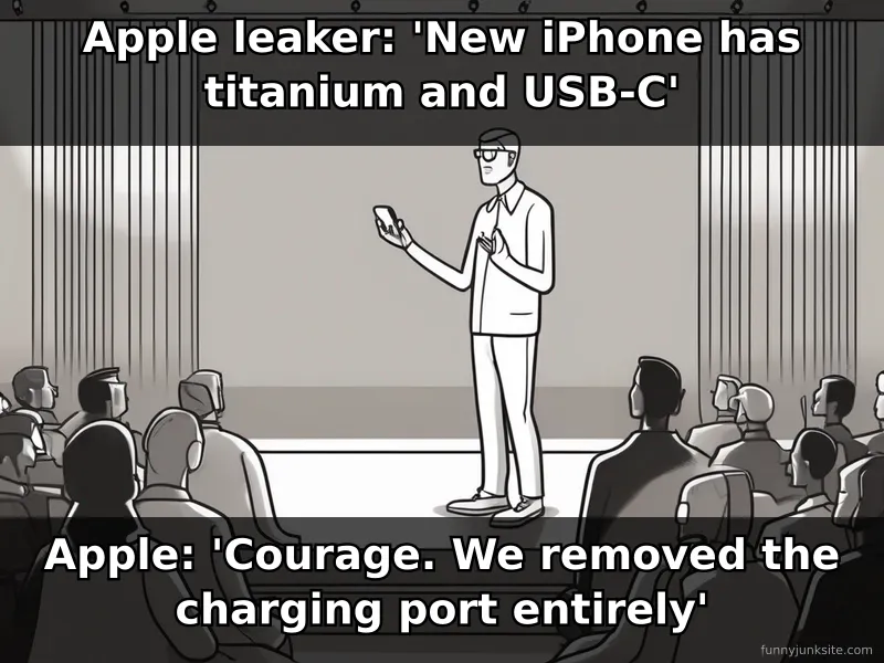 Funny iPhone rumors meme poking fun at Apple removing features. Tech humor, iPhone meme.