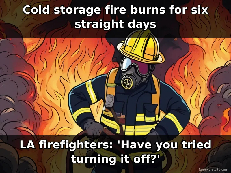 News meme about LA fire, funny IT humor about turning things off and on to fix problems.
