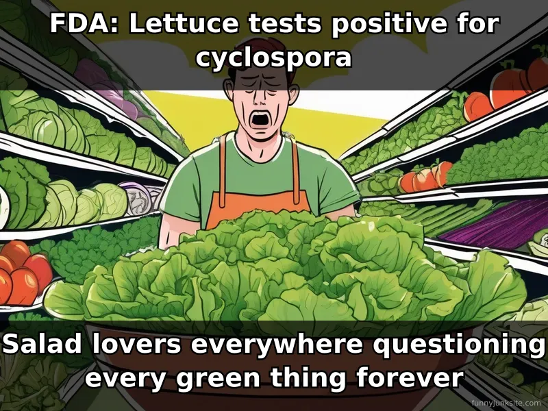 Funny news meme about lettuce cyclospora outbreak making salad lovers paranoid