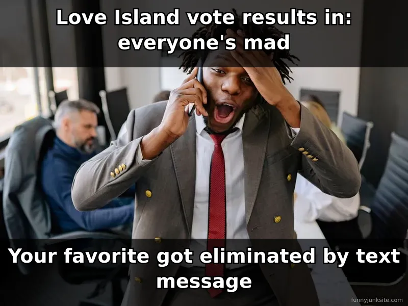 Funny meme of reality TV contestant shocked by vote results on Love Island USA season 8