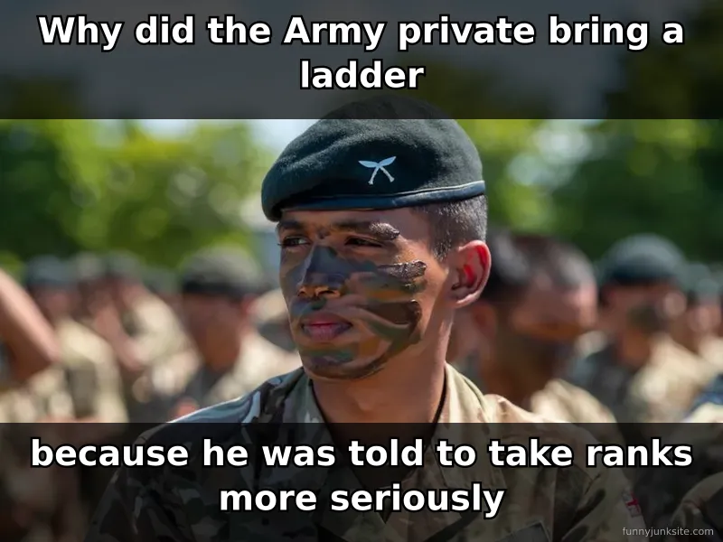 Military joke meme about army ranks and confusion, funny army one-liner for social sharing