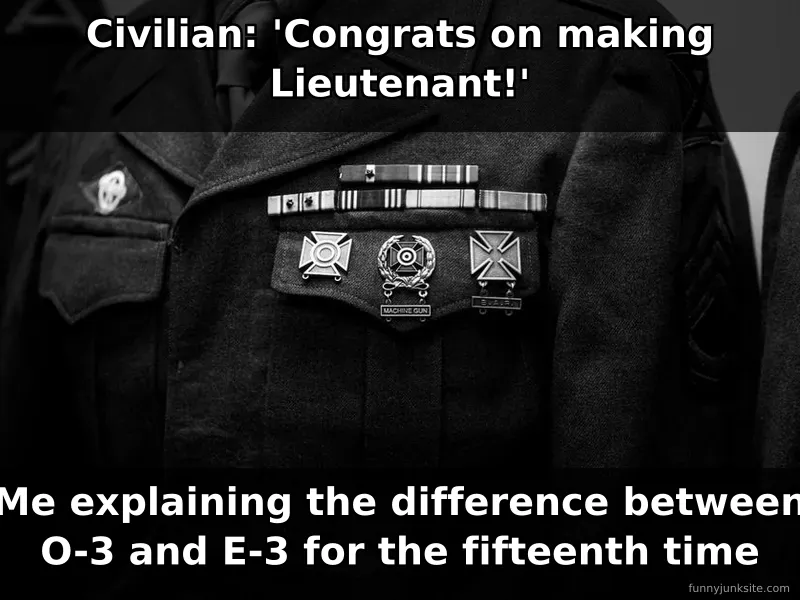 Military joke meme about civilians not understanding ranks and promotions