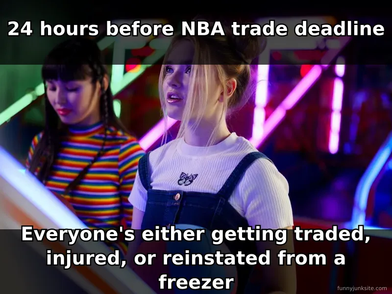NBA trades meme: chaotic basketball action, nba trades funny meme about deadline day insanity.