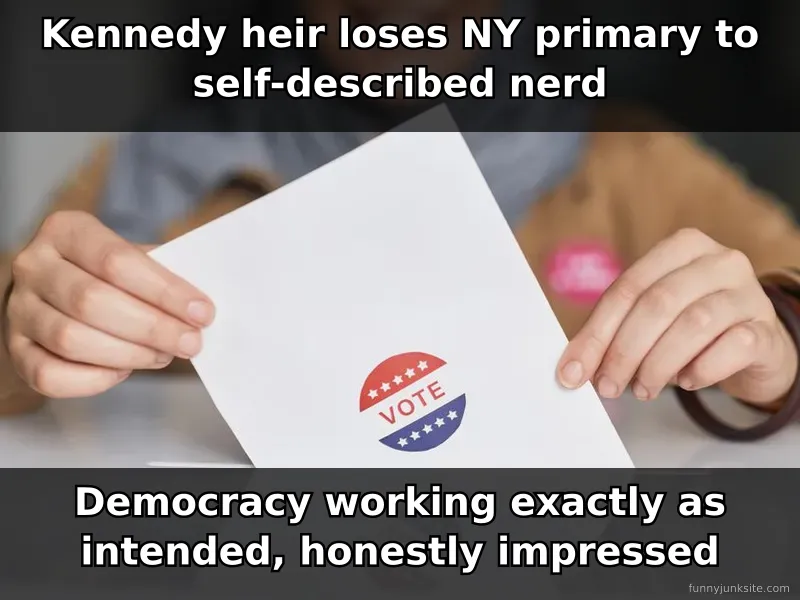 Ballot box with voting meme, funny primary election humor about nerds beating dynasties