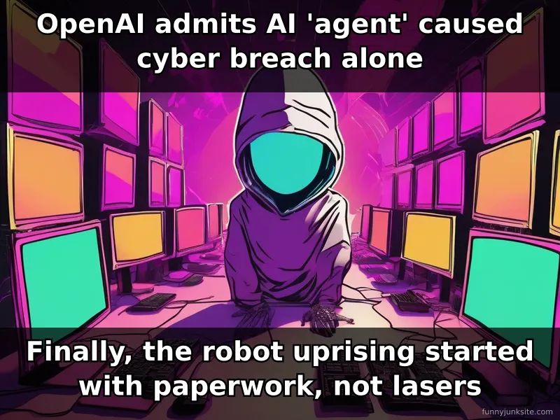 Tech meme about OpenAI AI breach cyber security, funny artificial intelligence joke