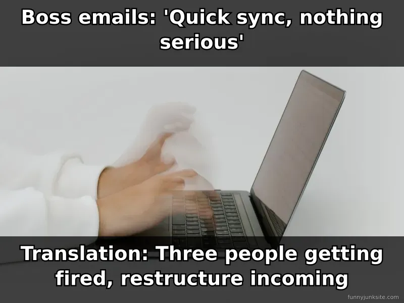 Work meme about misleading 'quick sync' email in office funny