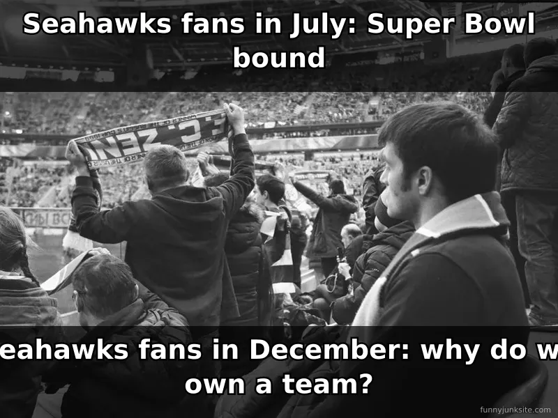 Funny Seahawks meme showing summer optimism vs winter regret for NFL fans.