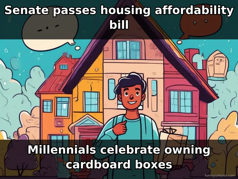 News meme about housing affordability bill, funny commentary on millennial housing crisis and affordability gaps.