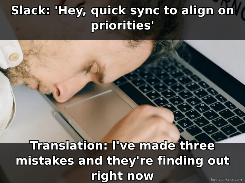 Work meme about dreading surprise meeting requests in office chat