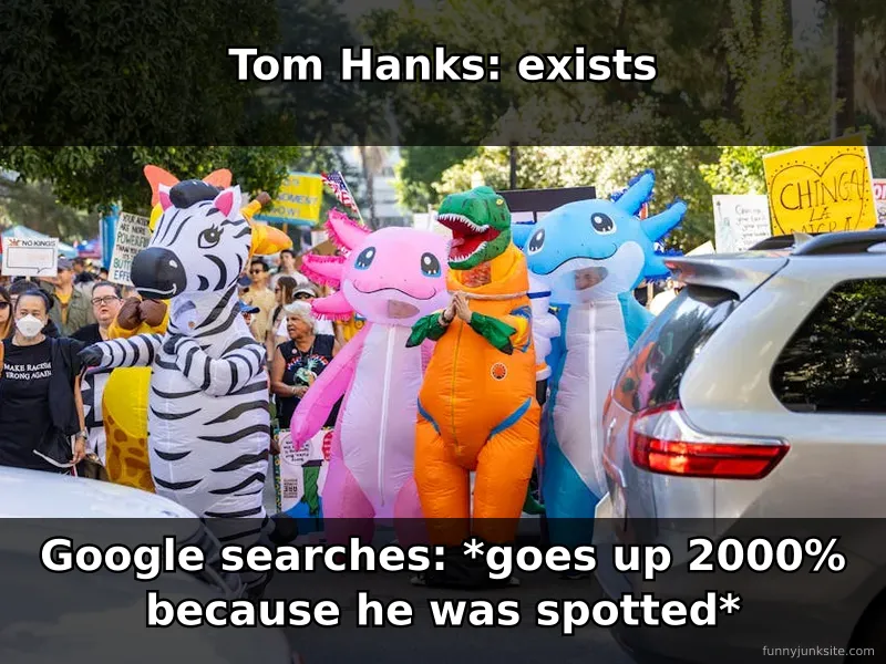Meme about Tom Hanks trending and Google searches spiking funny celebrity culture