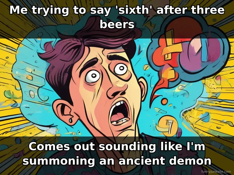Tongue twister meme: cartoon person struggling to pronounce words, silly expression. Funny tongue twister joke.