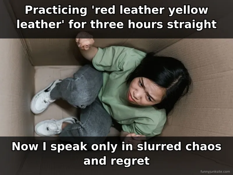 Funny meme about tongue twisters causing speech failure and confusion