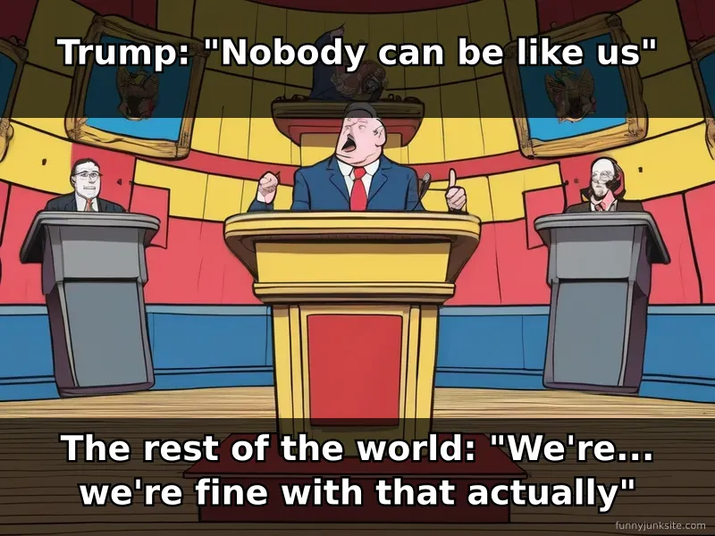 Political news meme about Trump July 4th speech, funny America commentary joke