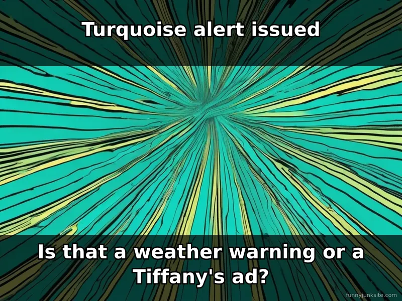 Turquoise colored alert notification meme, funny trending meme about fashionable weather warnings