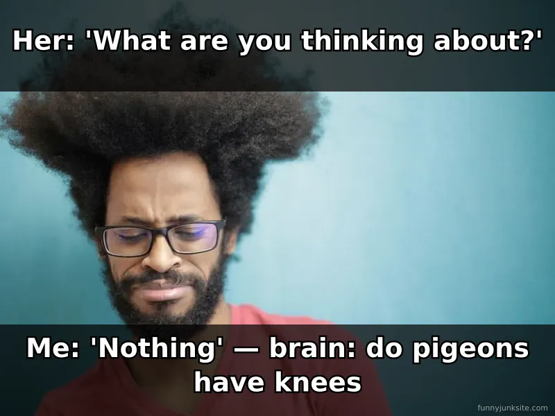 Relationship meme of guy looking confused while thinking, funny couple joke image