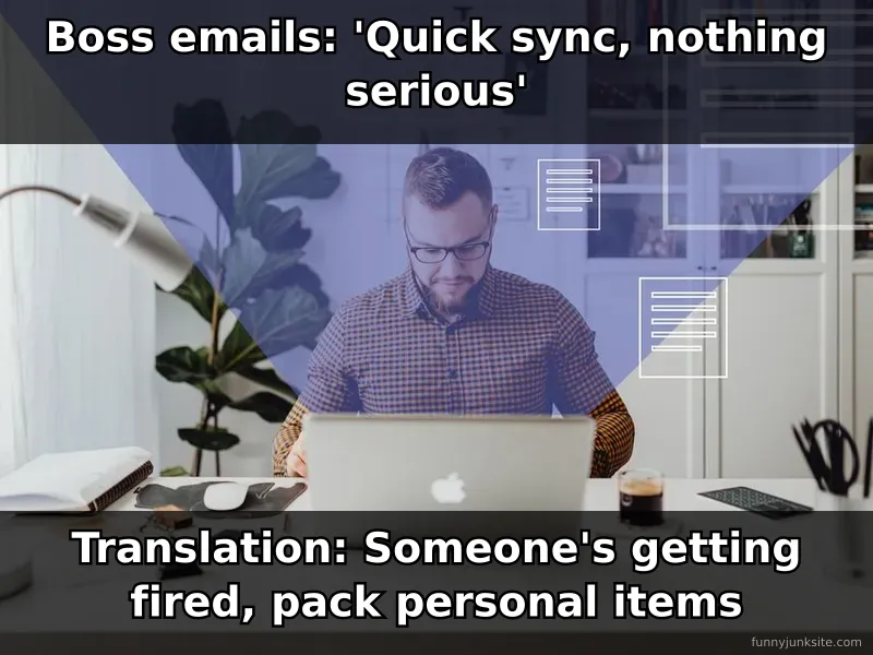 Work meme showing office humor about deceptive boss meeting requests, relatable workplace funny