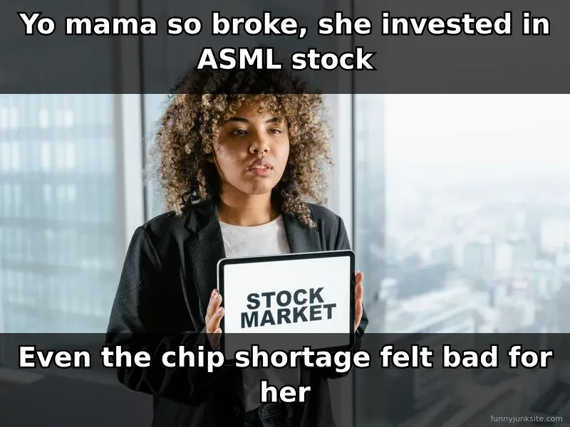 Funny meme about yo mama jokes and stock market investing humor