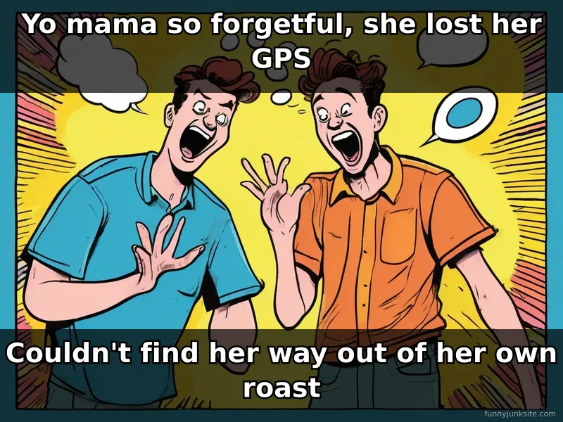 Yo mama jokes funny meme with cartoon characters laughing, classic setup-punchline format for family-friendly comedy.