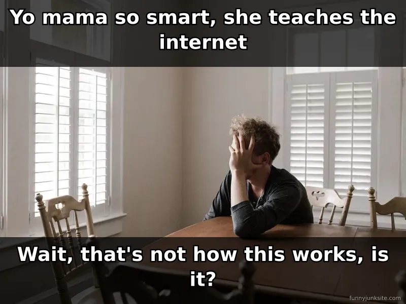 Funny meme of confused person realizing a yo mama joke went wrong, perfect for classic joke fans.
